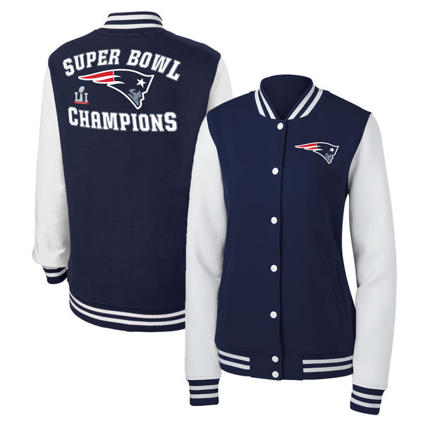 New England Patriots Pro Line by Fanatics Branded Women's Super Bowl LI Champions Rings Varsity Jacket - Navy